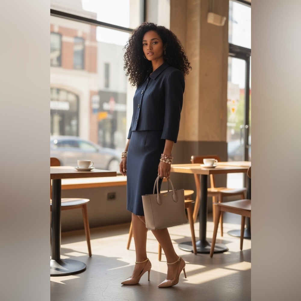 Elegant Navy Blue Women's Dress With Jacket, Two Piece Set.☑️